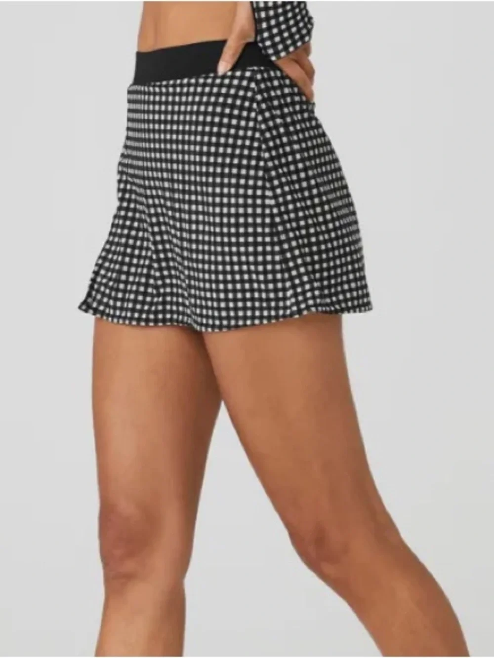 Alo Yoga Gingham Black & White Mini Skirt